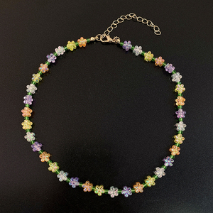 夏季小清新彩色串珠小花朵项链女设计感小众气质简约锁骨链项圈
