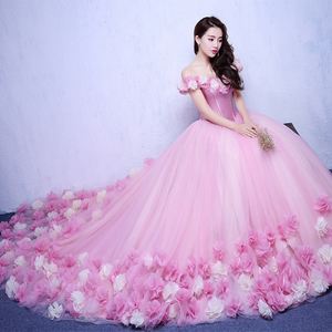 2022展会新款 影楼主题服装 唯美粉色花仙子彩纱婚纱拖尾礼服写真