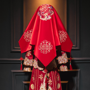 红盖头结婚新娘中式刺绣花高档红色秀禾服盖头纱婚礼喜帕头巾加大