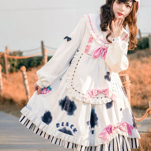 原创奶牛洛丽塔轻lolita甜系日常洋装绒加厚冬季长袖连衣裙