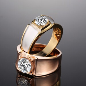 现货培育钻石钻戒18k金人工钻合成钻双色男戒指hthp莫桑石彩金男