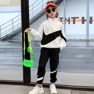 女童套装霸气秋装儿童宽松大童帅气酷12岁女孩运动网红黑色衣服胖