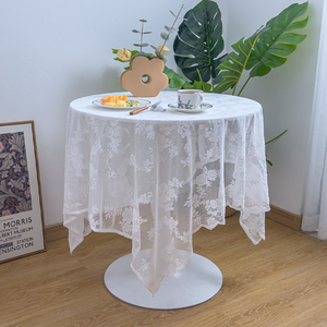 白色蕾丝桌布法式韩式复古圆桌台布长方形茶几餐桌野餐拍照背景布