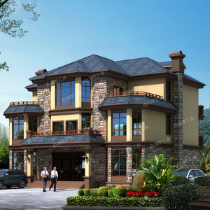 3100兄弟联排双拼别墅设计图纸三层托斯卡纳风格农村自建房效果图