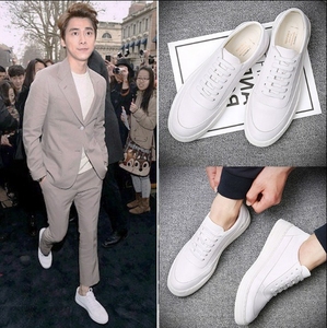 潮牌明星李易峰同款小白鞋真皮增高低帮夏季白色板鞋运动休闲男鞋