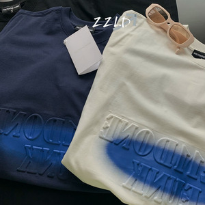 we11done 短袖夏季立体浮雕字母弹幕渐变喷漆宽松welldone男女t恤