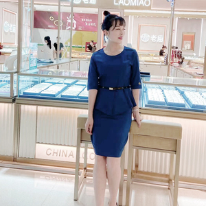 2022凤祥夏季新款工作服女蓝色半袖套裙薄款珠宝金店工装制服腰带