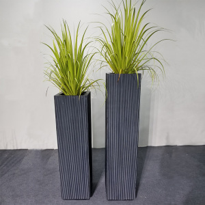 简约 玻璃钢落地立柱高筒花瓶水泥户外客厅花盆深高盆摆件 长方形