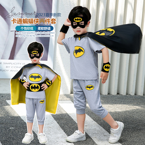 六一儿童节演出服装男童短袖套装蝙蝠侠夏款角色扮演cosplay衣服