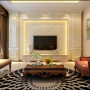 石仟亿 大理石背景墙 欧式简约客厅电视墙砖仿瓷砖罗马柱整体套餐