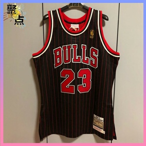 mitchell ness mn 乔丹 公牛23号 客场黑色薯条 au球员版刺绣球衣