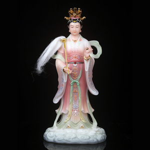汉白玉碧霞元君神像泰山娘娘奶奶彩绘三圣母娘娘佛像居家供奉摆件