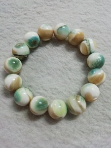 特价 天然 夜光贝 孔雀翎 贝壳手串 玉化 颗颗绿 无瑕 12毫 漂亮