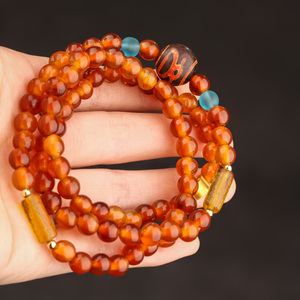 七宝天珠西藏老琉璃焦糖色圆珠贵人单颗佛珠文玩手串项链配珠饰品