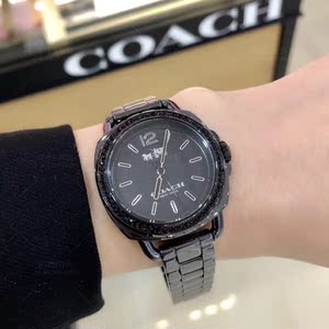 coach蔻驰黑陶瓷款腕表闪亮水晶石英女士手表时尚休闲生活防水