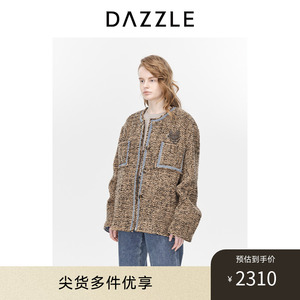 DAZZLE地素毛呢外套2023冬季新款老钱风拼接中长毛呢外套上衣女