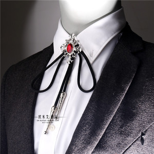 新款领绳波洛领带潮男个性时尚水晶红色结婚领结项链韩版打结领带