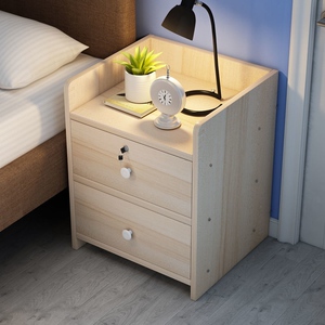 新上床头柜带锁简易仿实木置物架卧室多功能小柜子经济型储物边柜