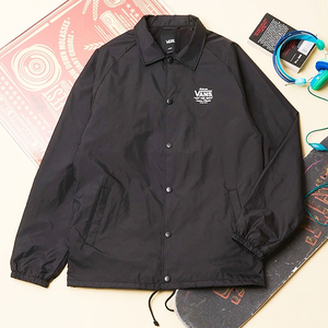 vans范斯男子工装教练夹克内衬加绒经典滑板运动黑色翻领休闲外套