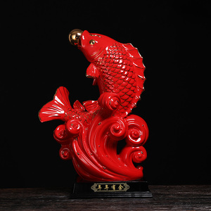 红色陶瓷鲤鱼摆件招财电视柜书柜酒柜现代装饰品创意乔迁开业送礼