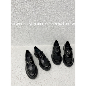 【ELEVEN WEI】刘雯同款厚底乐福鞋英伦风增高黑色小皮鞋