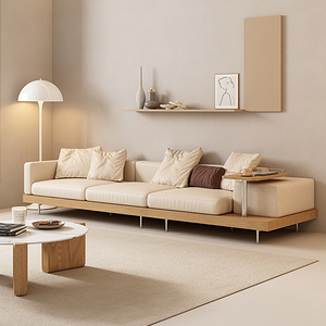 现代简约小户型沙发客厅轻奢实木布艺沙发直排日式原木侘寂风新款