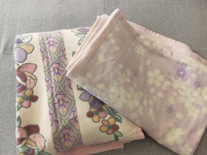 日单纯棉复古印花双人棉割绒毯子春天的气息粉紫小盖毯床盖车载