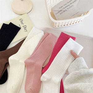 100%精梳棉出口日本外贸原单舒适简约纯色百搭堆堆袜中筒长筒袜子