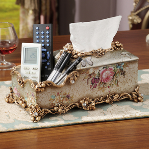纸巾盒欧式创意奢华抽纸盒时尚复古客厅家居装饰品树脂餐巾盒摆件