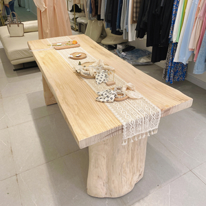 北欧服装店旧木桌中岛流水台原木大板设计师办公桌餐桌实木工作台