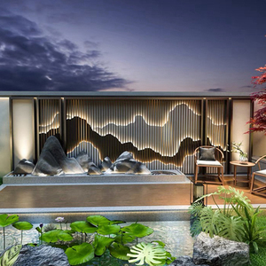 新中式不锈钢屏风隔断别墅户外庭院玄关格栅假山水金属背景墙定制