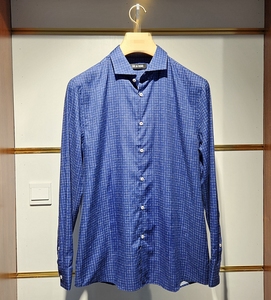 品牌依文 春装薄款 意大利进口面料 100棉 蓝色格纹 长袖衬衫衬衣