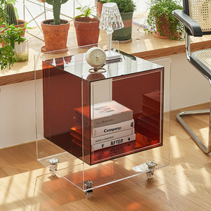 北欧设计透明亚克力床头柜简约现代轻奢客厅沙发边几柜收纳储物柜