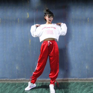 抖音网红主播演出服嘻哈爵士领舞练功服街舞韩版露腰卫衣长裤套装