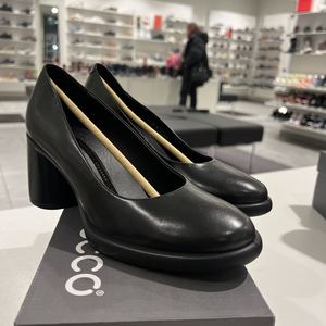 ECCO爱步女鞋 新款舒适通勤高跟粗跟正装牛皮单鞋 雕塑奢华222603