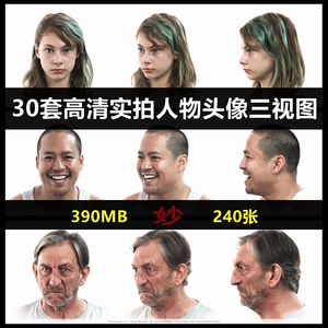 30套高清实拍人物头像三视图人物真人摄影绘画美术艺用图片素材