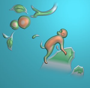 猴子眺望蟠桃精雕浮雕图玉雕图jdp电脑雕刻