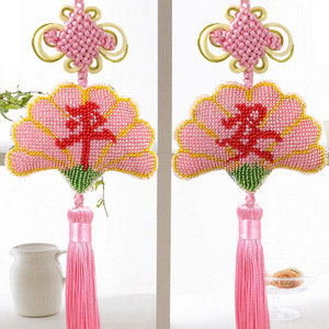 珠绣十字绣 全珠子绣汽车挂件平安福新款粉扇平安符串珠绣车挂饰