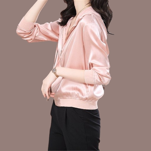 真丝女短外套女2021春装百搭新薄款女装长袖空调开衫防晒衣棒球服