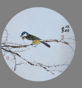 纯手绘国画小品圆扇花鸟画团扇画心书房茶室餐厅装饰字画中式画9