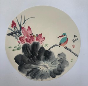 纯手绘国画小品郭晓柯圆扇花鸟画团扇画心书房茶室餐厅装饰字画37