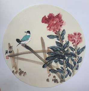 纯手绘国画小品郭晓柯圆扇花鸟画团扇画心书房茶室餐厅装饰字画99