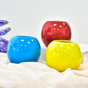 外贸陶瓷工艺品摆件亮釉球形花盆圆形桌面地摊套圈瓷器发