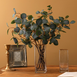 北欧ins圆叶带果尤加利仿真花 假绿植物客厅插瓶摆放落地装饰摆件