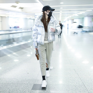 明星唐嫣同款浅灰色毛呢小脚裤哈伦裤裤子烟管裤休闲裤女