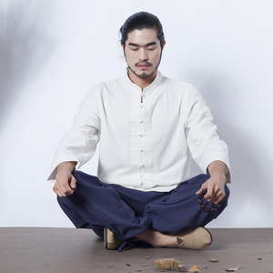 打坐衣服禅修服男茶服男禅意棉麻套装居士服男中国风唐装复古盘扣