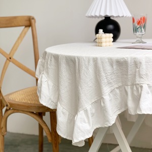 ins荷叶边桌布法式复古褶皱白色摆拍背景布民宿客厅圆桌盖布餐布