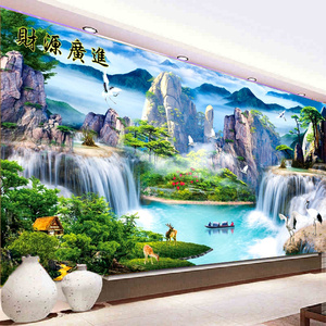 钻石画5d满钻财源广进山水画风景流水生财八方聚财客厅贴钻十字绣
