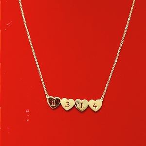 黄金1314数字心形吊坠女足金一体项链999.9纯金1314数字锁骨链