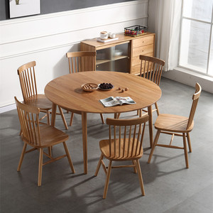 北欧全实木伸缩圆桌可折叠白橡木餐桌饭桌简约现代家用餐桌椅组合